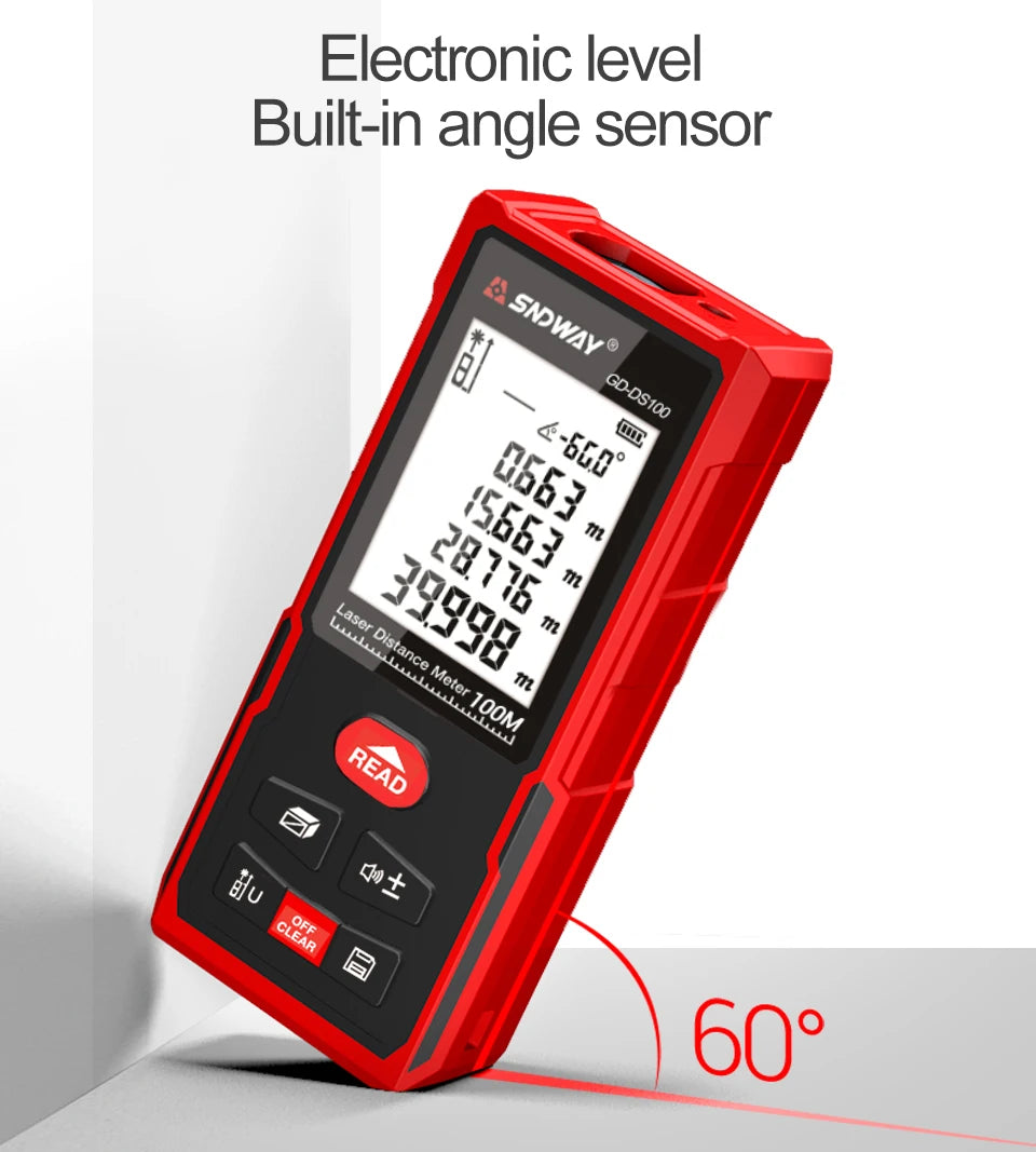 SNDWAY Laser Distance Meter 50m 70m 100m 120m Rangefinder Digital Range Finder Trena Roulette Ruler Distance Measuring Tape