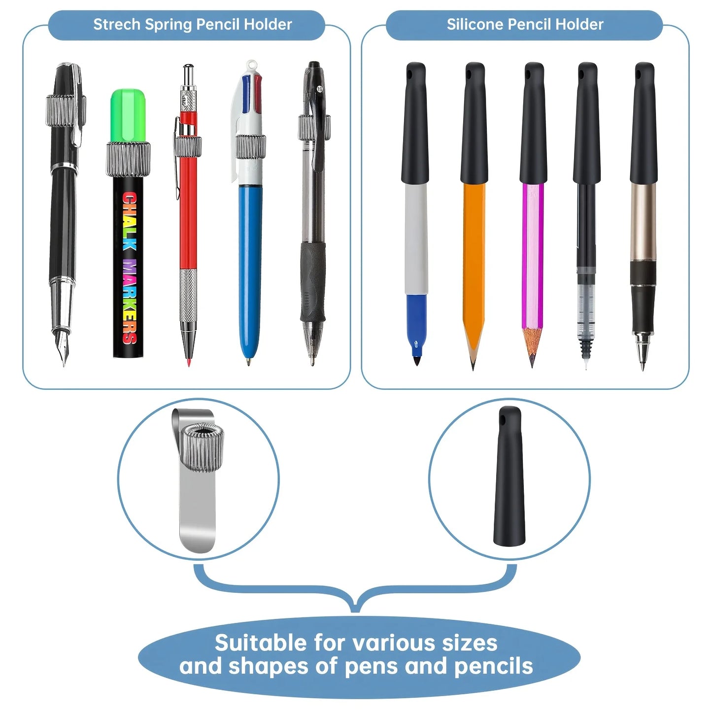 🛠️ 2pcs Suporte Retrátil para Caneta 35" em Fio de Aço – Clip de Silicone & Metal Pesado para Carpinteiros, Enfermeiros, Construção e Garçons | Envio Mundial