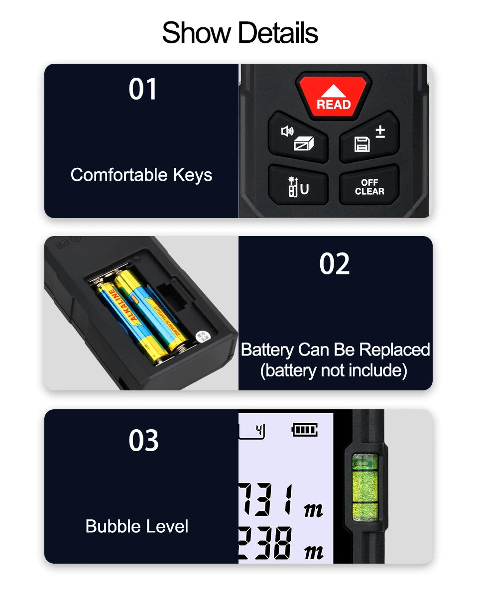 SNDWAY Laser Distance Meter 50m 70m 100m 120m Rangefinder Digital Range Finder Trena Roulette Ruler Distance Measuring Tape