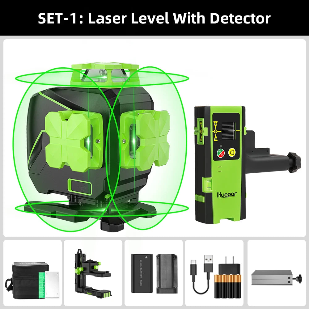 Nível a Laser Huepar S04CG-LC — 16 Linhas 4D com Detector e Tripé