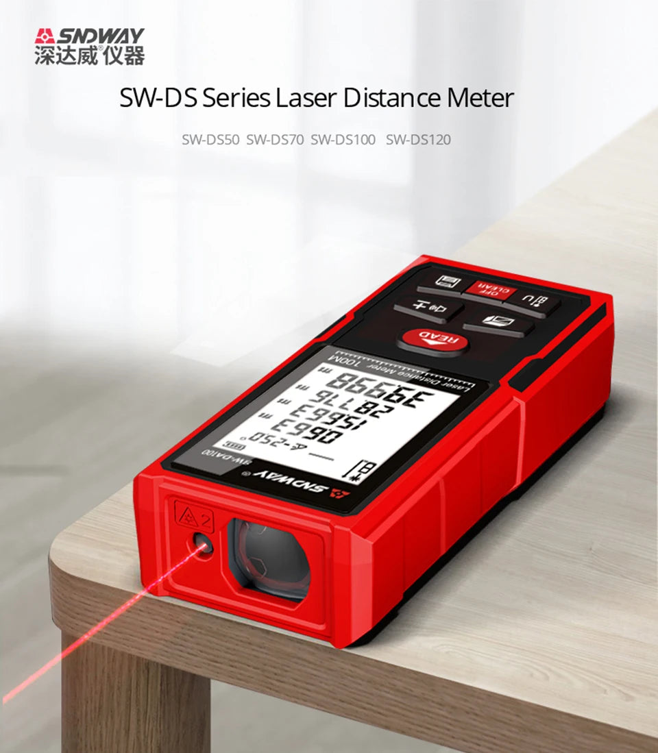 SNDWAY Laser Distance Meter 50m 70m 100m 120m Rangefinder Digital Range Finder Trena Roulette Ruler Distance Measuring Tape