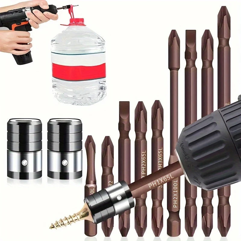 Kit 10pcs Bits de Broca Magnéticos para Parafusadeira – S2 Aço Liga, Design Anti-Derrapante e Dentes Finos