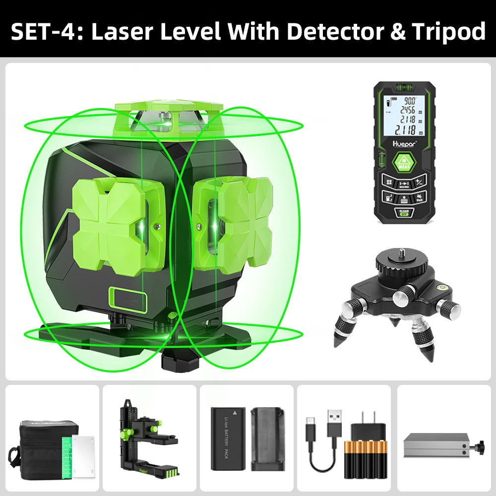 Nível a Laser Huepar S04CG-LC — 16 Linhas 4D com Detector e Tripé