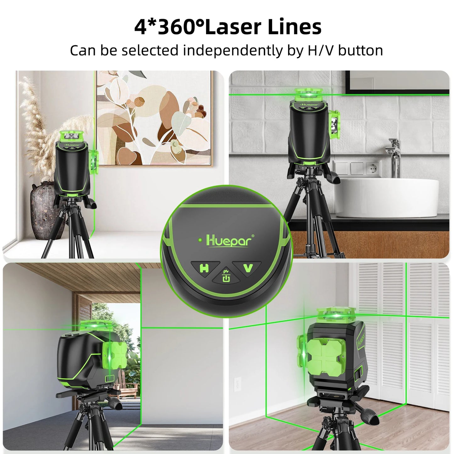 Nível a Laser Huepar S04CG-LC — 16 Linhas 4D com Detector e Tripé