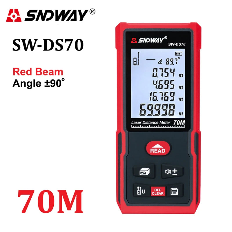 SNDWAY Laser Distance Meter 50m 70m 100m 120m Rangefinder Digital Range Finder Trena Roulette Ruler Distance Measuring Tape