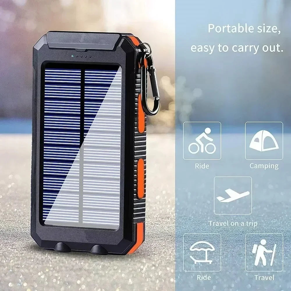 Solar Power Bank 200000mAh — Energia Portátil com Painel Solar, Lanterna e Carregador Tudo em 1