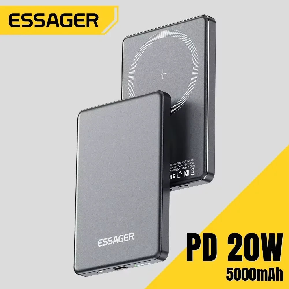Essager Power Bank Wireless 5000mAh – Carregamento Rápido e Sem Fios em um Design Ultrafino
