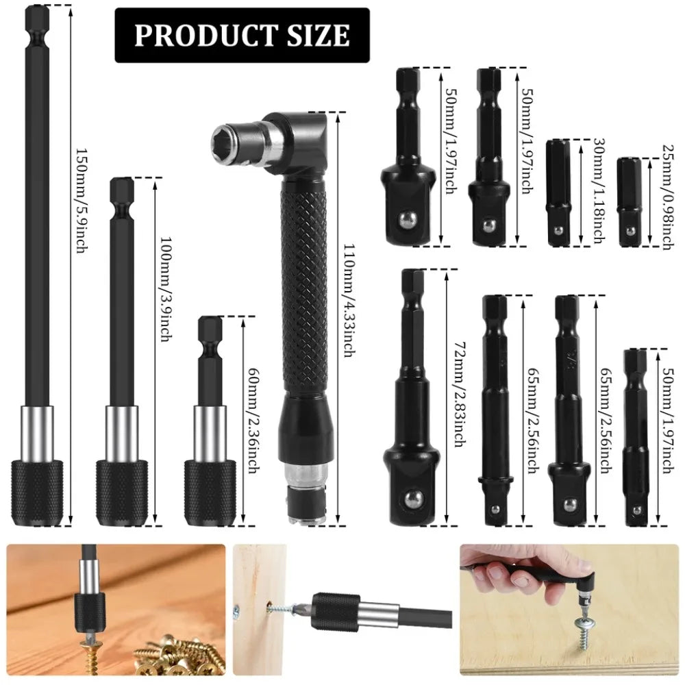Kit Completo de Extensões e Adaptadores para Furadeira – Flexível, Rotativo e Multifuncional!