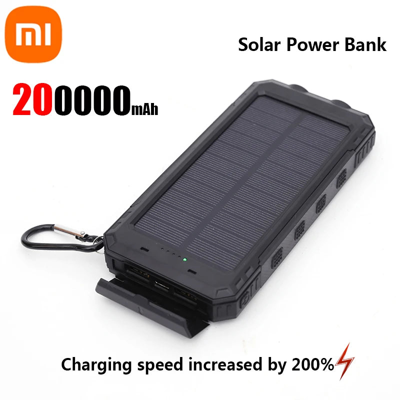 Solar Power Bank 200000mAh — Energia Portátil com Painel Solar, Lanterna e Carregador Tudo em 1