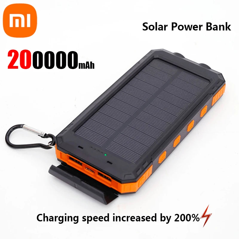 Solar Power Bank 200000mAh — Energia Portátil com Painel Solar, Lanterna e Carregador Tudo em 1
