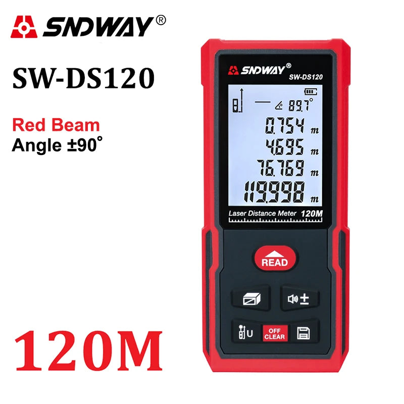 SNDWAY Laser Distance Meter 50m 70m 100m 120m Rangefinder Digital Range Finder Trena Roulette Ruler Distance Measuring Tape