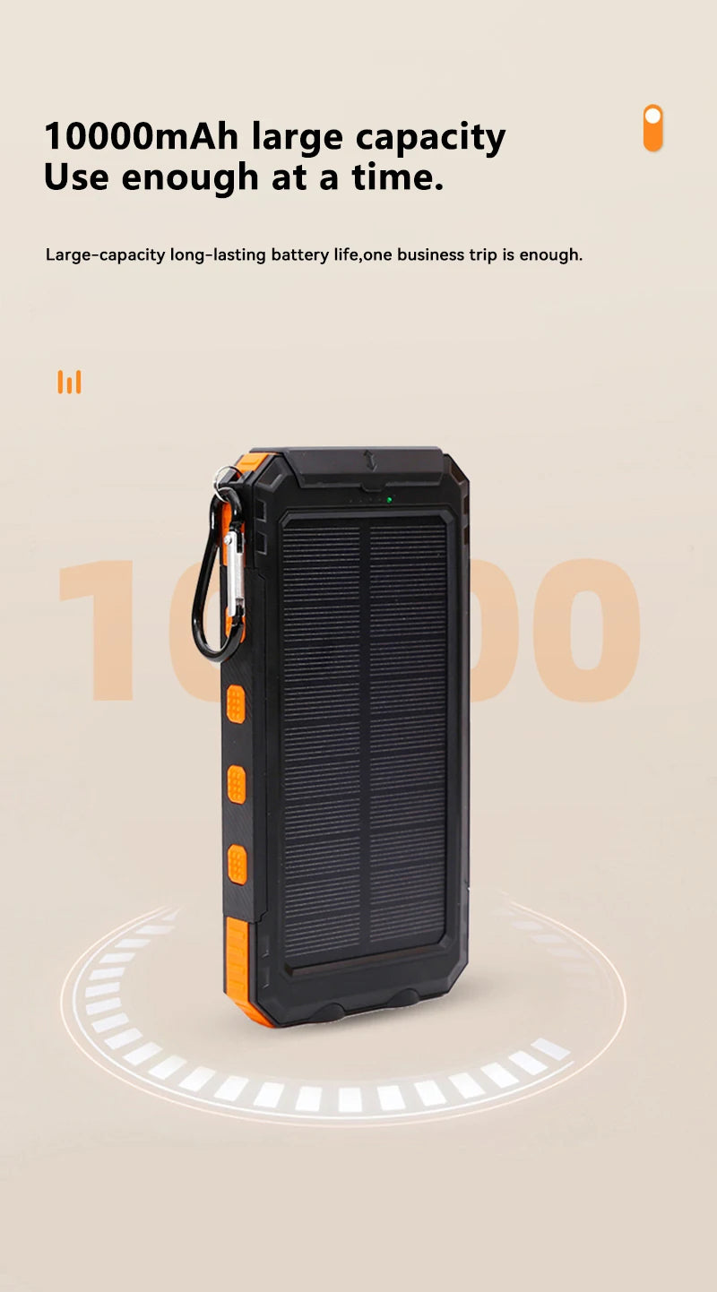 Solar Power Bank 200000mAh — Energia Portátil com Painel Solar, Lanterna e Carregador Tudo em 1