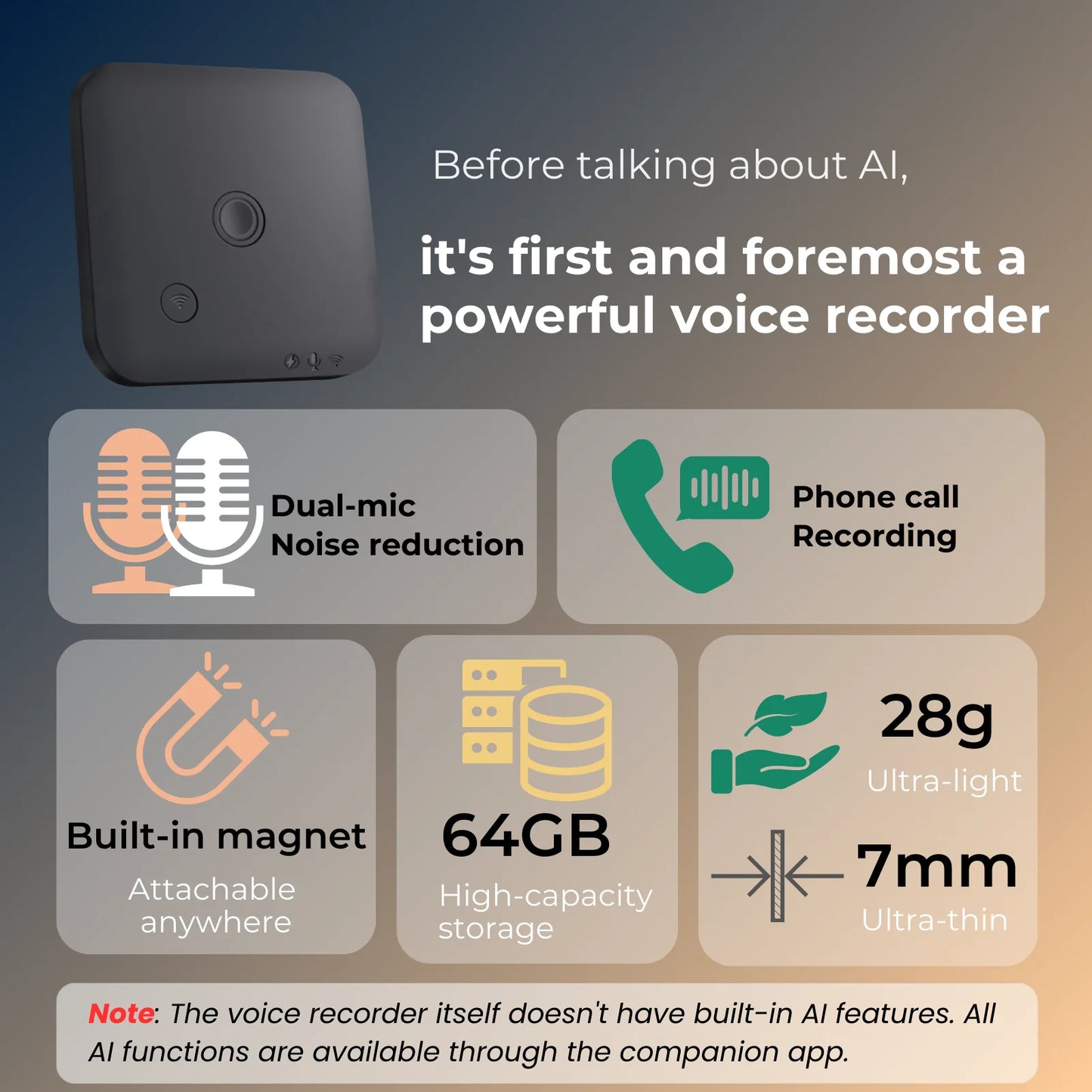 Gravador de Áudio Inteligente FoCase Rec – Compacto, Potente e com IA Integrada