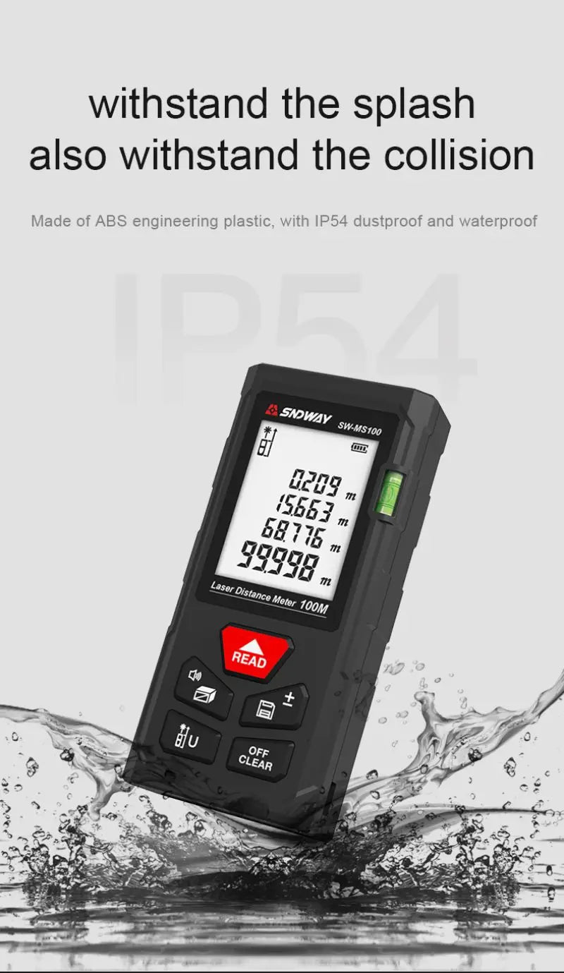 SNDWAY Laser Distance Meter 50M 70M 100M 120M Digital Tape Measure Rangefinder with Distance Area Volume Self-calibration