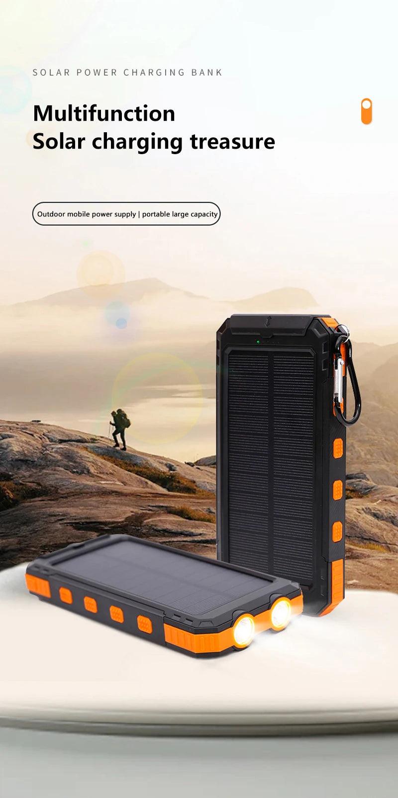 Solar Power Bank 200000mAh — Energia Portátil com Painel Solar, Lanterna e Carregador Tudo em 1