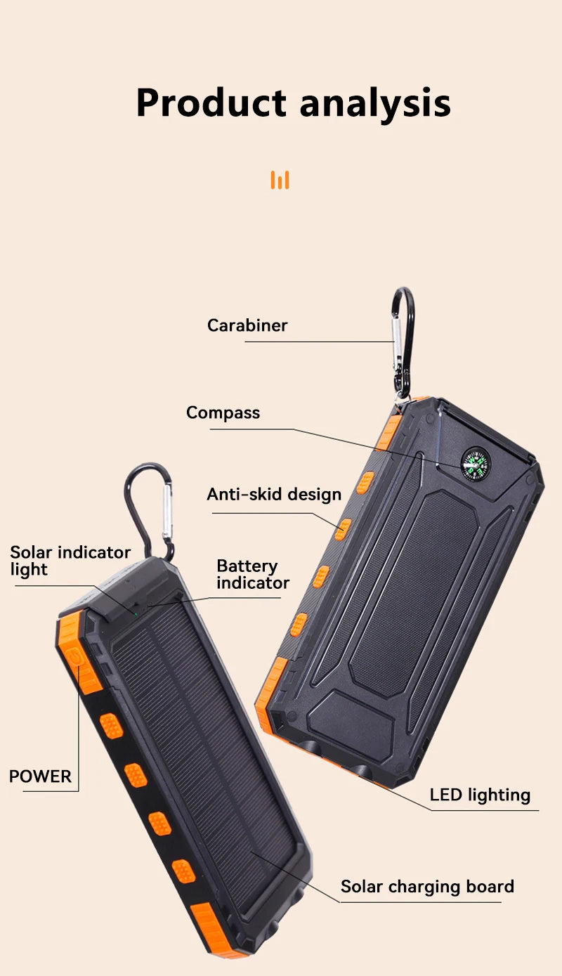 Solar Power Bank 200000mAh — Energia Portátil com Painel Solar, Lanterna e Carregador Tudo em 1