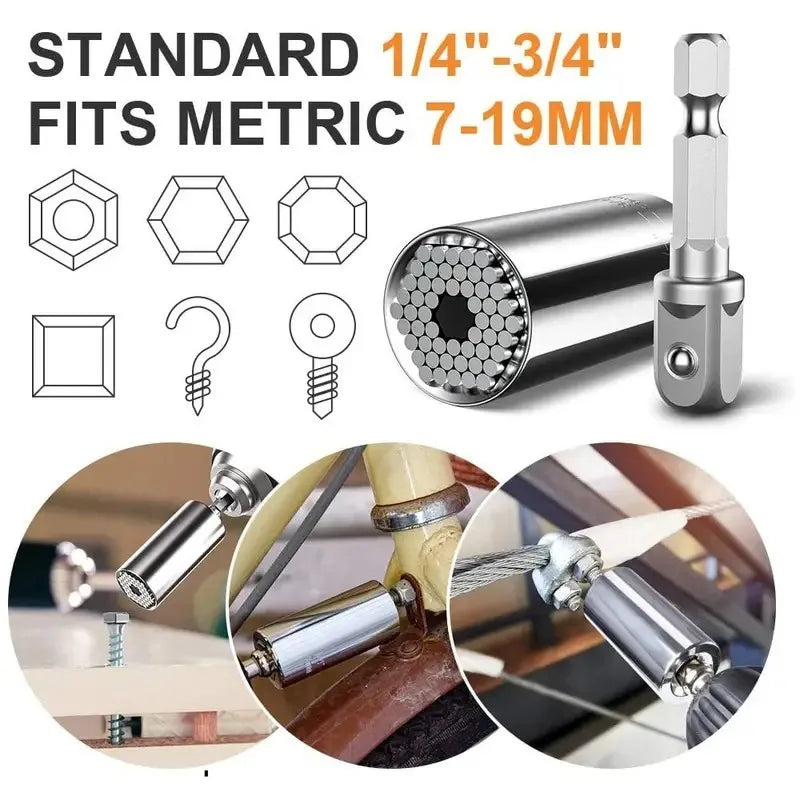 Universal Socket Wrench Head Set Sleeve Gadget 7-19mm Power Drill Adapter Spanner Key Nut Magic Grip Multi Hand Tools multitool