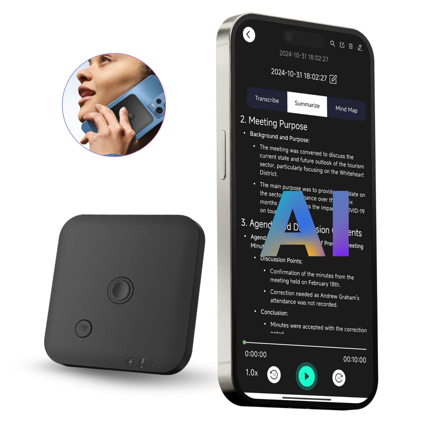 Gravador de Áudio Inteligente FoCase Rec – Compacto, Potente e com IA Integrada