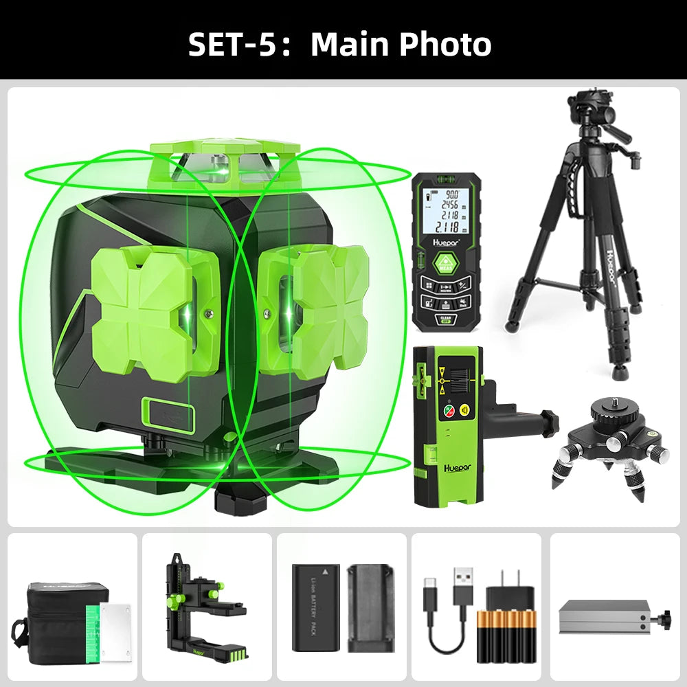 Nível a Laser Huepar S04CG-LC — 16 Linhas 4D com Detector e Tripé