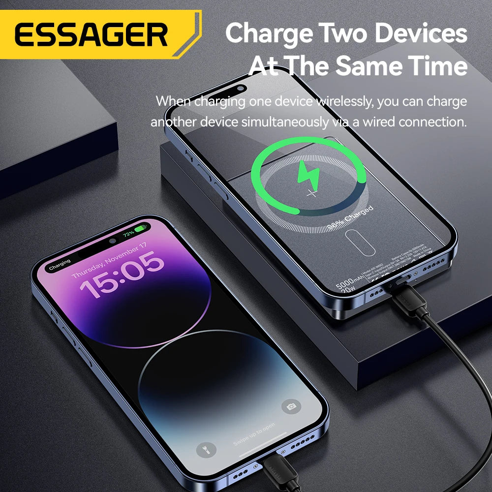 Essager Power Bank Wireless 5000mAh – Carregamento Rápido e Sem Fios em um Design Ultrafino