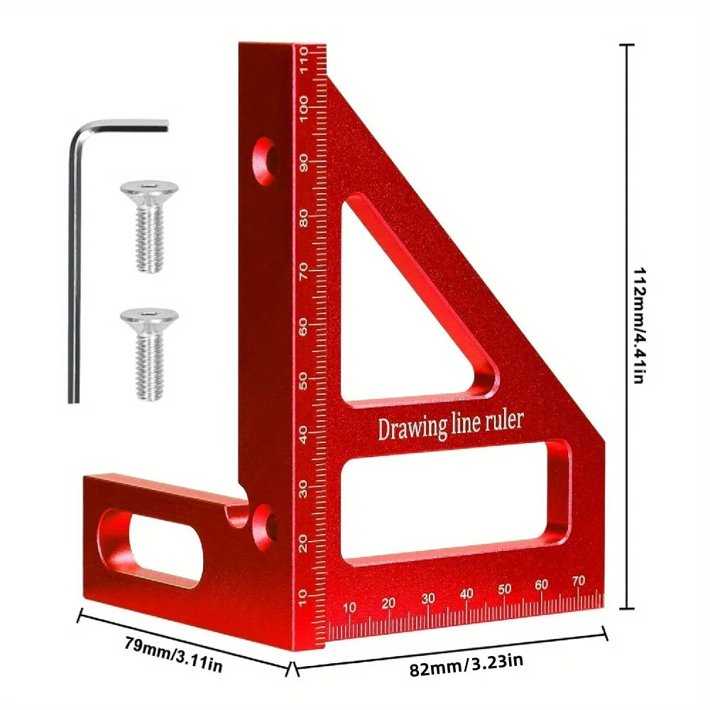 Régua 3D Multifuncional de Medição em Alumínio – Esquadro, Transferidor e Esquadro de 45°/90° para Marcenaria