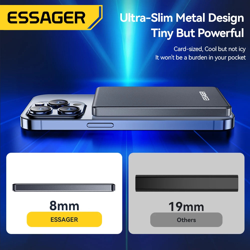 Essager Power Bank Wireless 5000mAh – Carregamento Rápido e Sem Fios em um Design Ultrafino