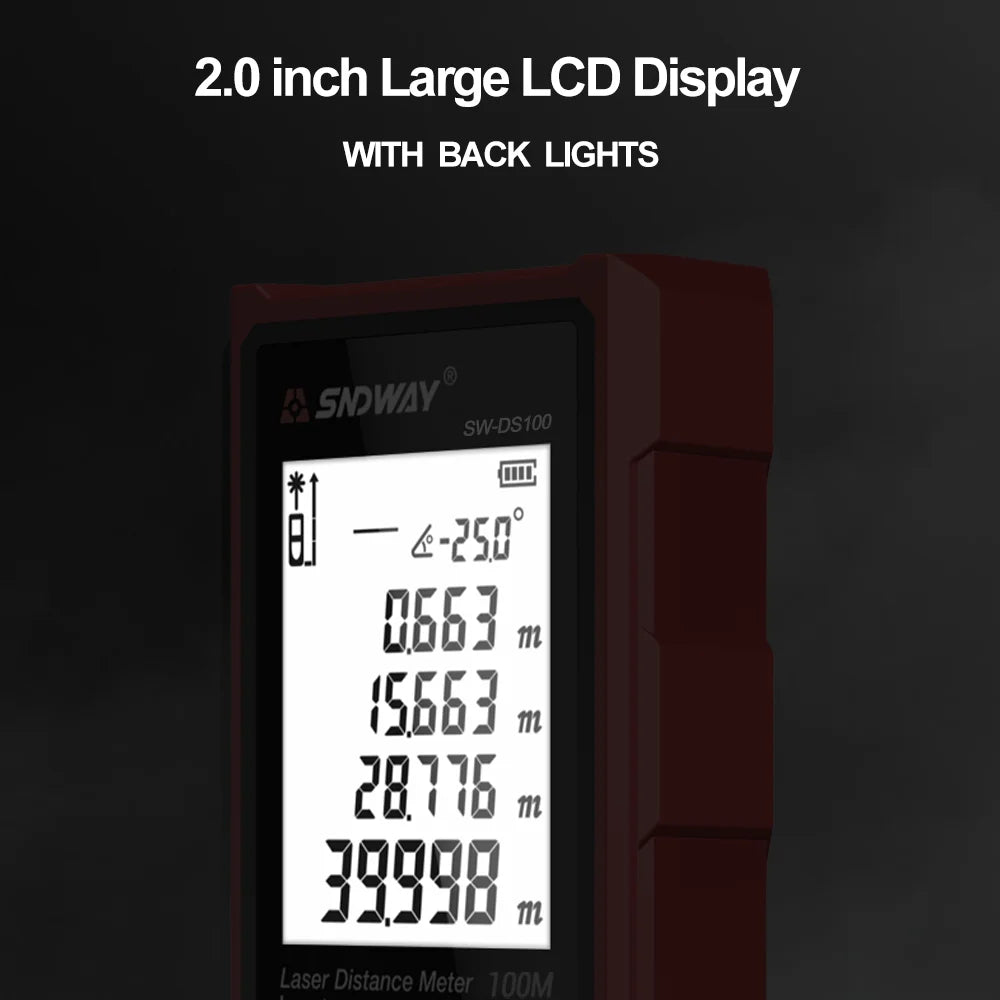 SNDWAY Laser Distance Meter 50m 70m 100m 120m Rangefinder Digital Range Finder Trena Roulette Ruler Distance Measuring Tape