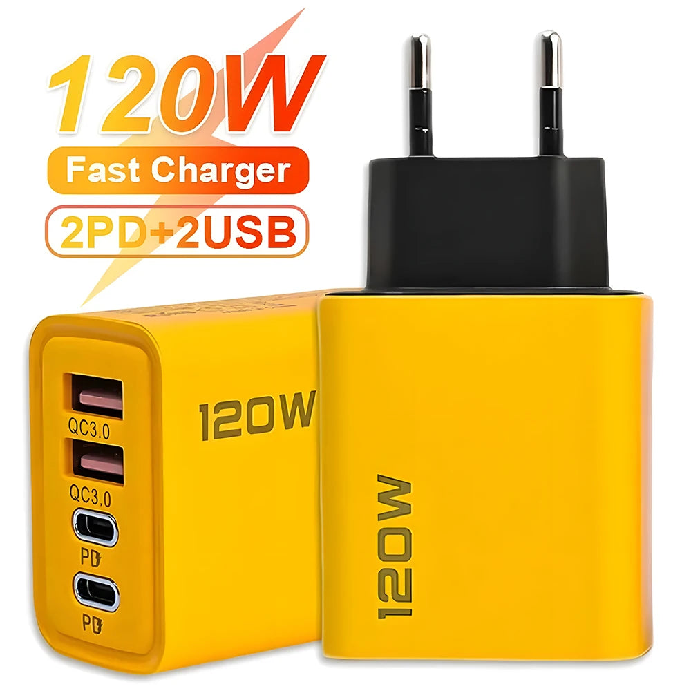 Carregador Inteligente com 4 Entradas USB – 120W de Potência, Carregamento Rápido e Seguro