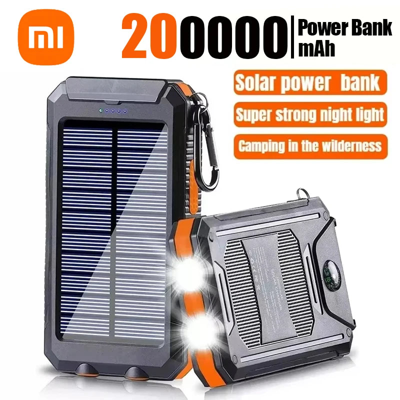 Solar Power Bank 200000mAh — Energia Portátil com Painel Solar, Lanterna e Carregador Tudo em 1