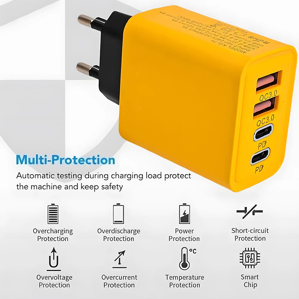 Carregador Inteligente com 4 Entradas USB – 120W de Potência, Carregamento Rápido e Seguro