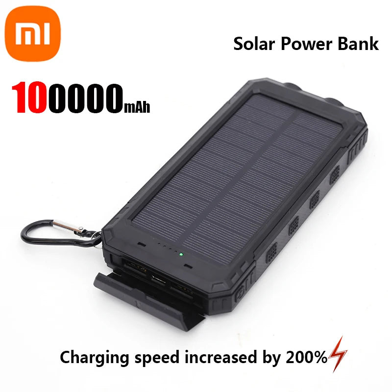 Solar Power Bank 200000mAh — Energia Portátil com Painel Solar, Lanterna e Carregador Tudo em 1