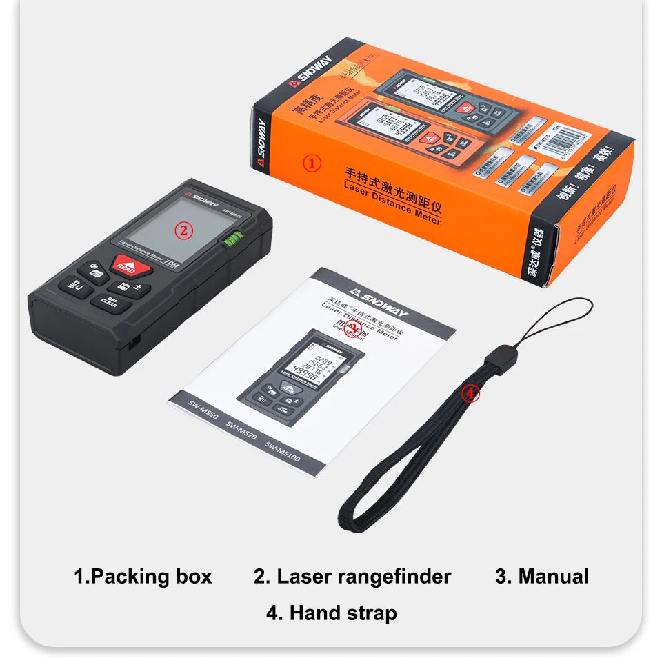 SNDWAY Laser Distance Meter 50m 70m 100m 120m Rangefinder Digital Range Finder Trena Roulette Ruler Distance Measuring Tape
