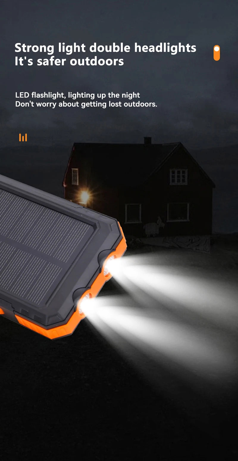 Solar Power Bank 200000mAh — Energia Portátil com Painel Solar, Lanterna e Carregador Tudo em 1