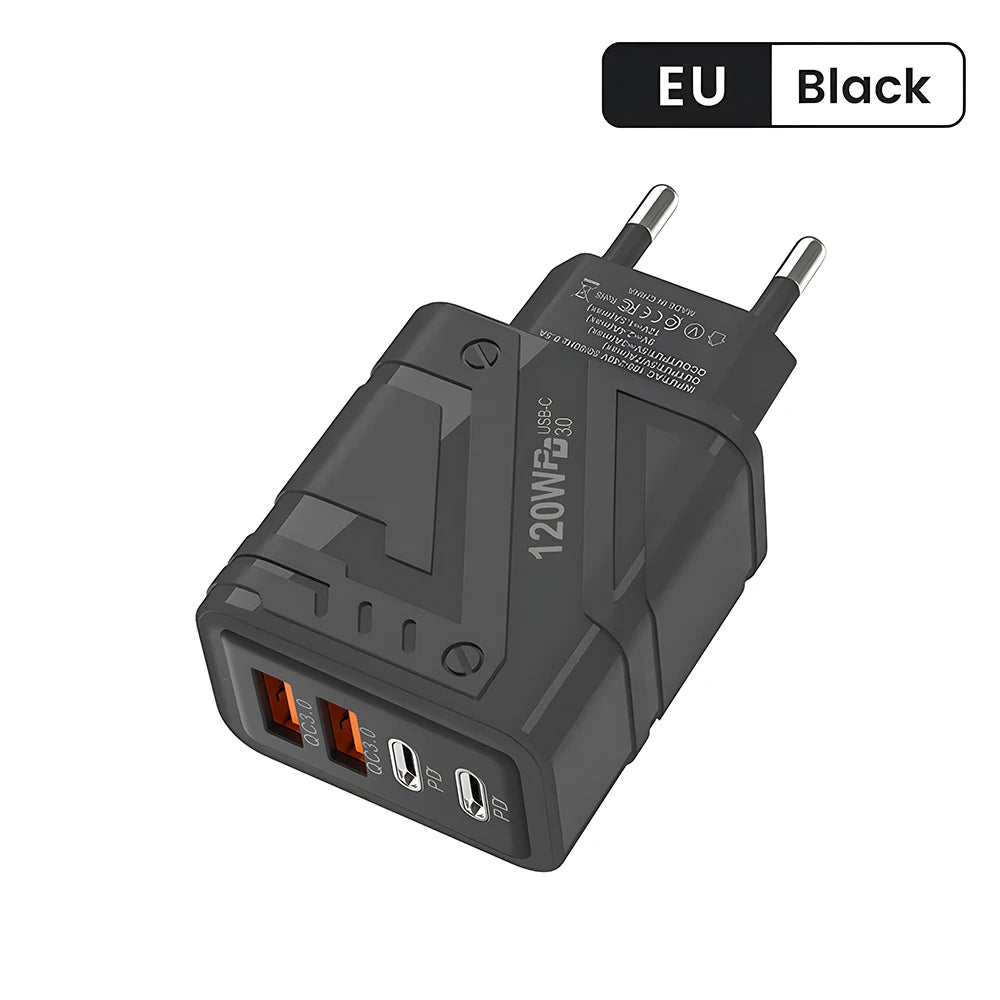 Carregador Inteligente com 4 Entradas USB – 120W de Potência, Carregamento Rápido e Seguro