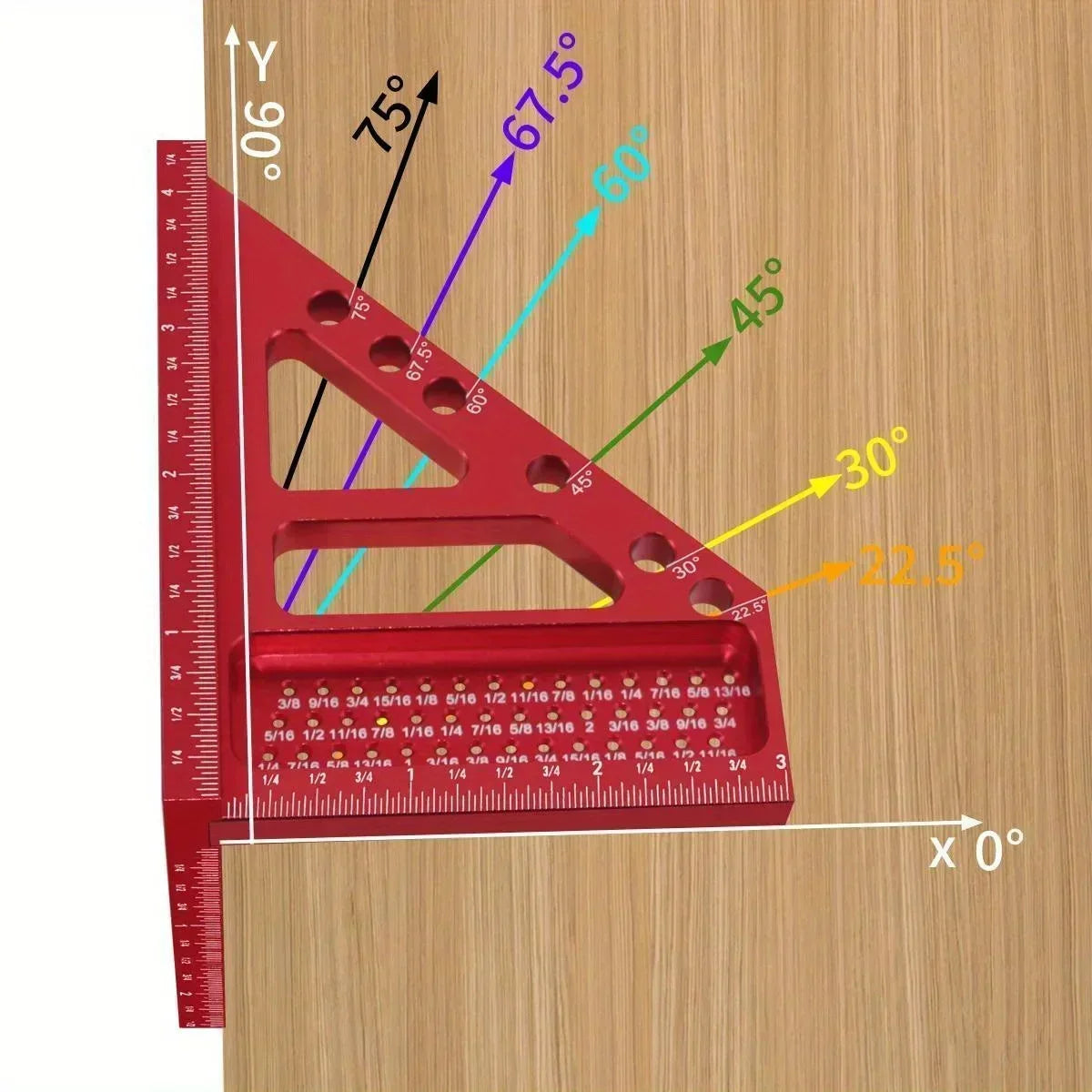 Régua 3D Multifuncional de Medição em Alumínio – Esquadro, Transferidor e Esquadro de 45°/90° para Marcenaria