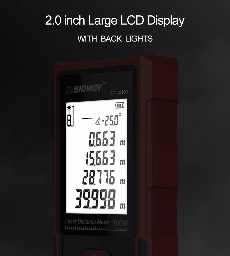SNDWAY Laser Distance Meter 50m 70m 100m 120m Rangefinder Digital Range Finder Trena Roulette Ruler Distance Measuring Tape