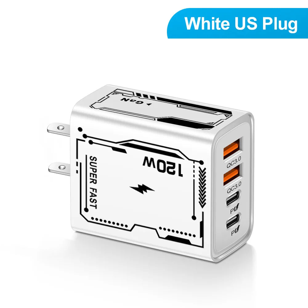 Carregador Inteligente com 4 Entradas USB – 120W de Potência, Carregamento Rápido e Seguro