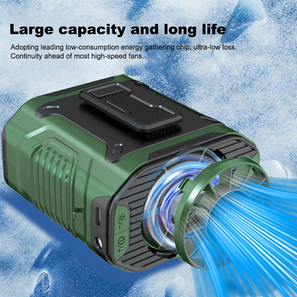 Ventilador de Cintura Portátil USB Recarregável – Refresque-se com Liberdade e Potência!