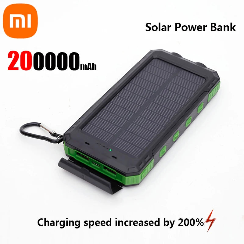 Solar Power Bank 200000mAh — Energia Portátil com Painel Solar, Lanterna e Carregador Tudo em 1
