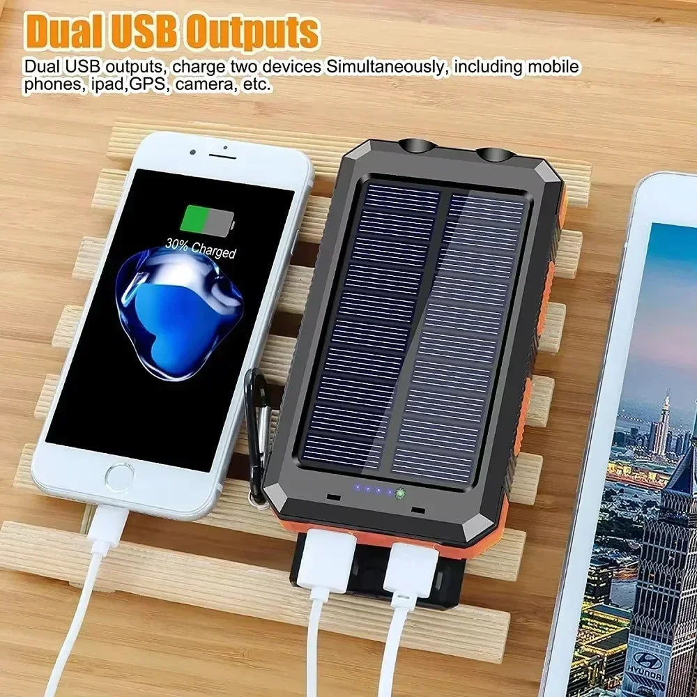 Solar Power Bank 200000mAh — Energia Portátil com Painel Solar, Lanterna e Carregador Tudo em 1