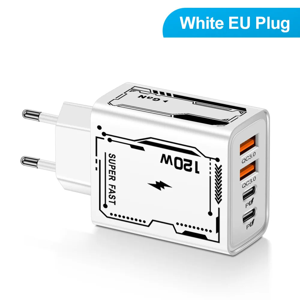 Carregador Inteligente com 4 Entradas USB – 120W de Potência, Carregamento Rápido e Seguro