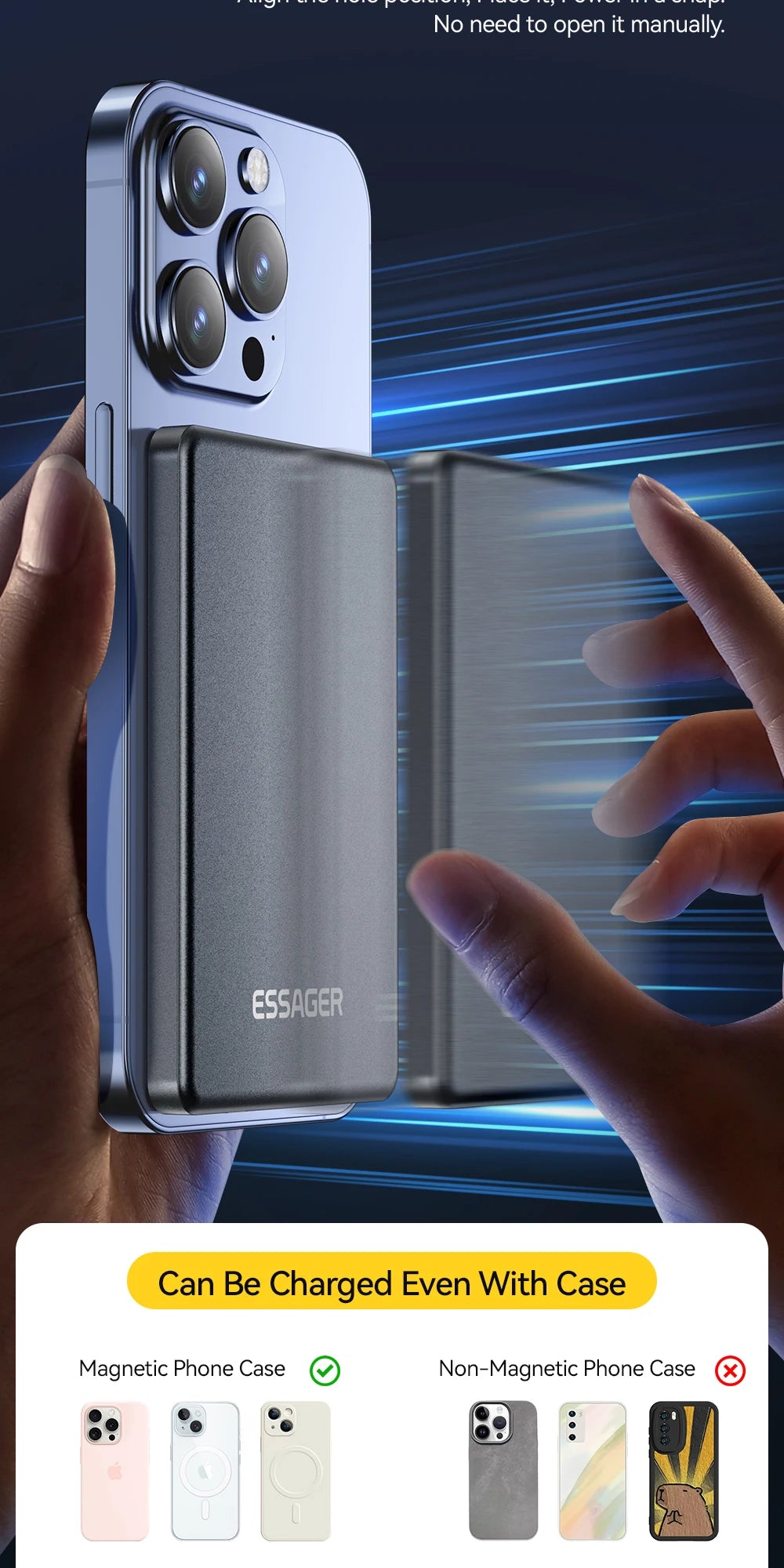 Essager Power Bank Wireless 5000mAh – Carregamento Rápido e Sem Fios em um Design Ultrafino