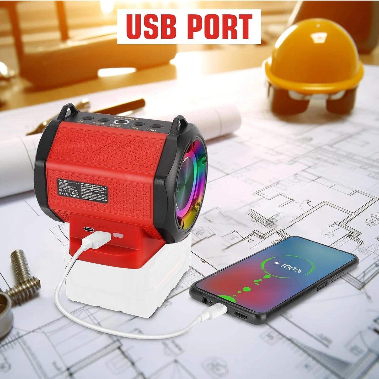 Caixa de Som Bluetooth 6D For Milwaukee/Makita/Dewalt/Bosch 18V 20V Battery With USB Type-C Port Charge Player Loudspeaker Amplifier