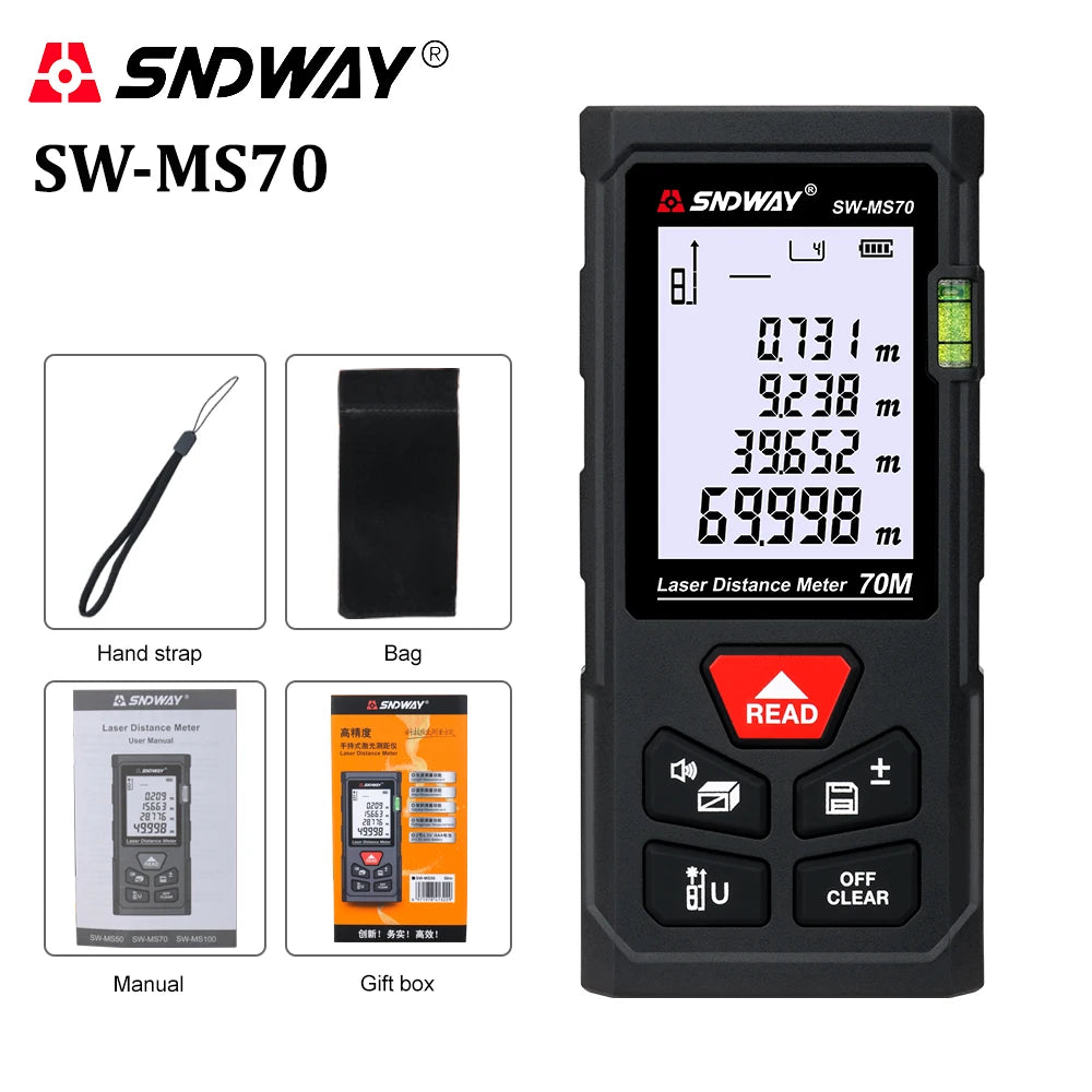 SNDWAY Laser Distance Meter 50m 70m 100m 120m Rangefinder Digital Range Finder Trena Roulette Ruler Distance Measuring Tape