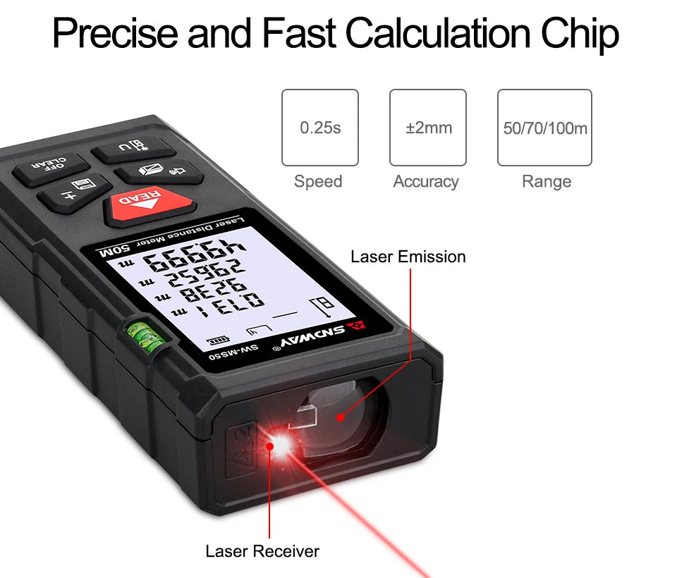 SNDWAY Laser Distance Meter 50m 70m 100m 120m Rangefinder Digital Range Finder Trena Roulette Ruler Distance Measuring Tape