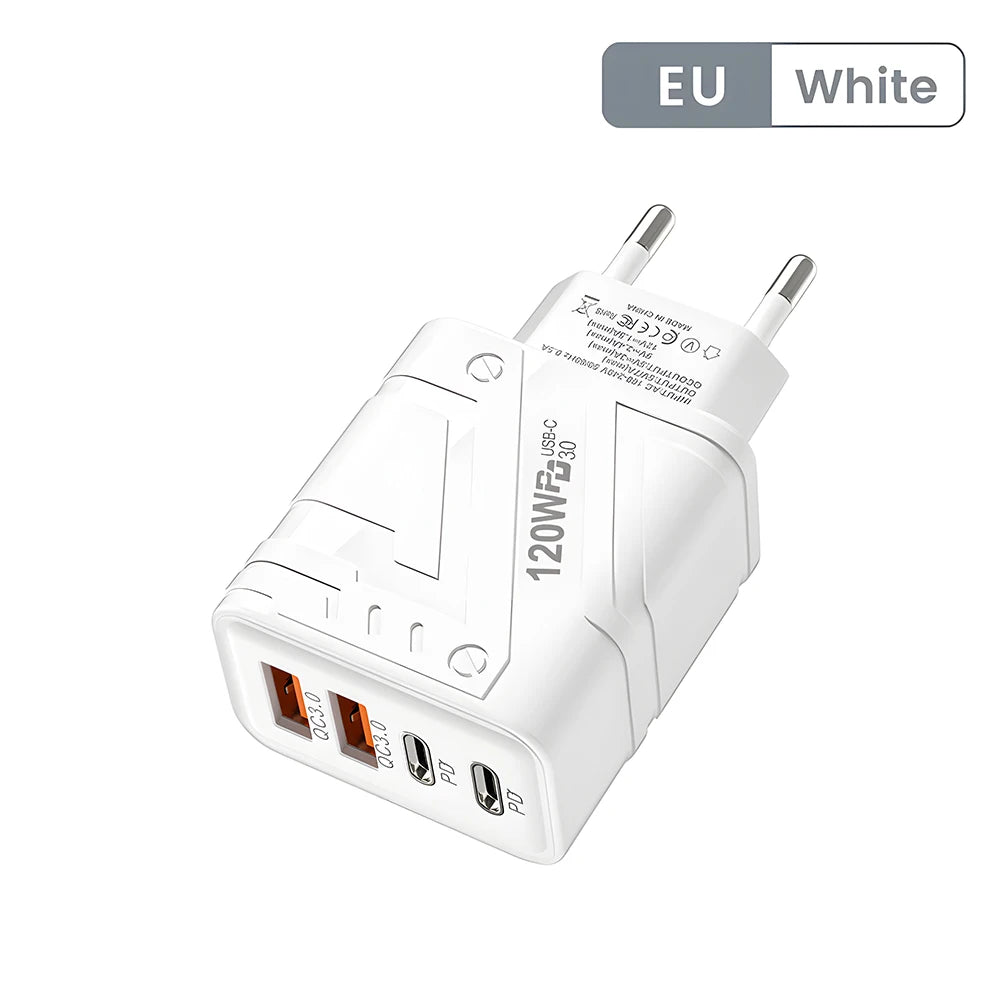 Carregador Inteligente com 4 Entradas USB – 120W de Potência, Carregamento Rápido e Seguro
