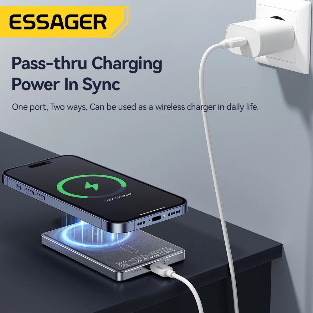 Essager Power Bank Wireless 5000mAh – Carregamento Rápido e Sem Fios em um Design Ultrafino