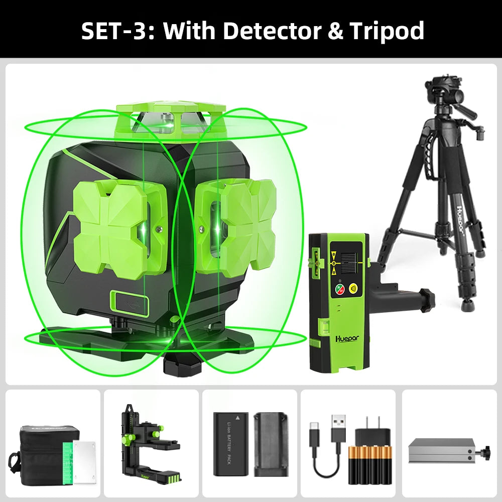 Nível a Laser Huepar S04CG-LC — 16 Linhas 4D com Detector e Tripé