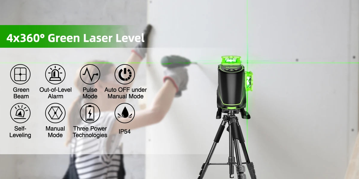 Nível a Laser Huepar S04CG-LC — 16 Linhas 4D com Detector e Tripé