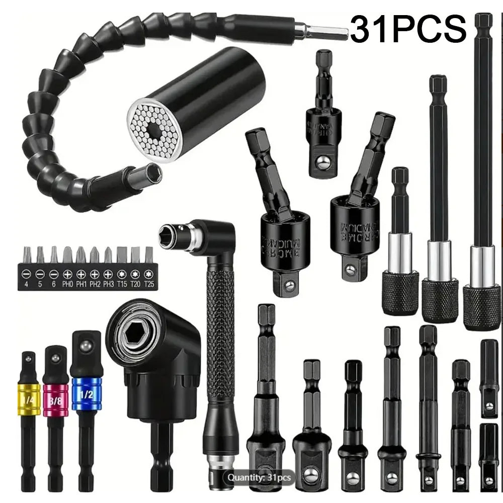 Kit Completo de Extensões e Adaptadores para Furadeira – Flexível, Rotativo e Multifuncional!